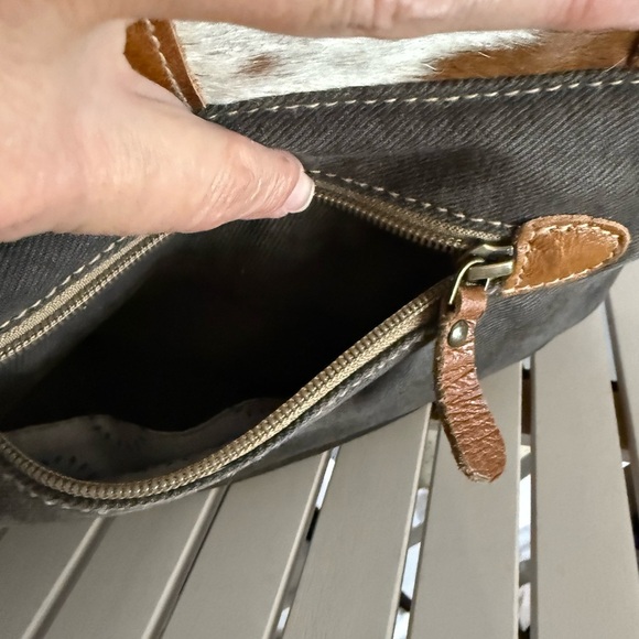 Myra Bag Purse Satchel New Cow Hide Leather canvas Medium Crossbody - Picture 3 of 10